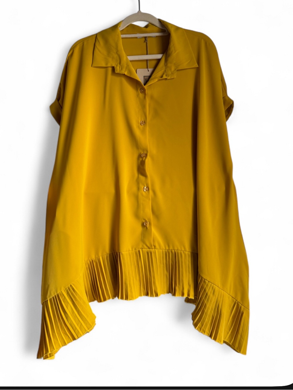 L.P Pleated-Hem Button Down Shirt in Mustard